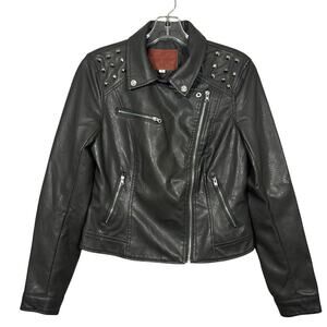 Womens Miss London Dk Gray Faux Leather Studded Motorcycle Jacket Size M, NWOT